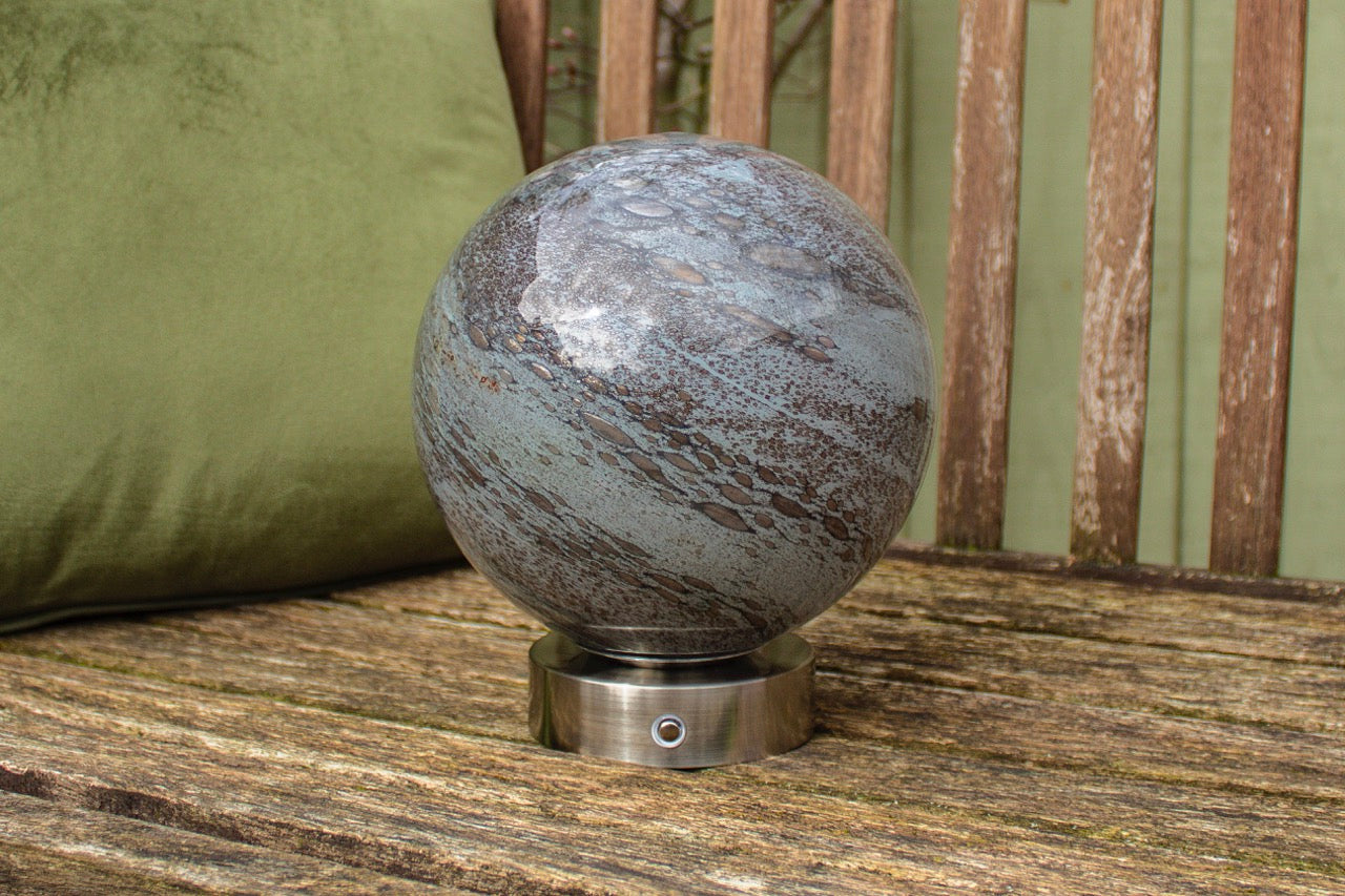 Cordless Rechargeable Chrome based Glass lamp - Sand & Sea
