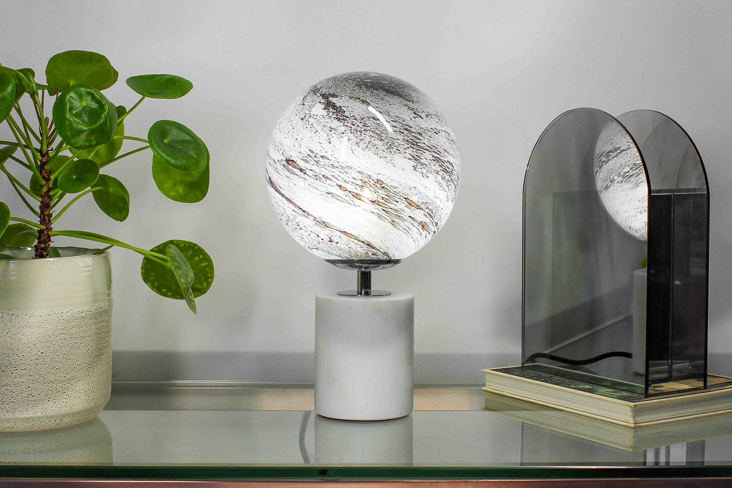 Hand Blown Glass Lamp with Marble Base - Mercury