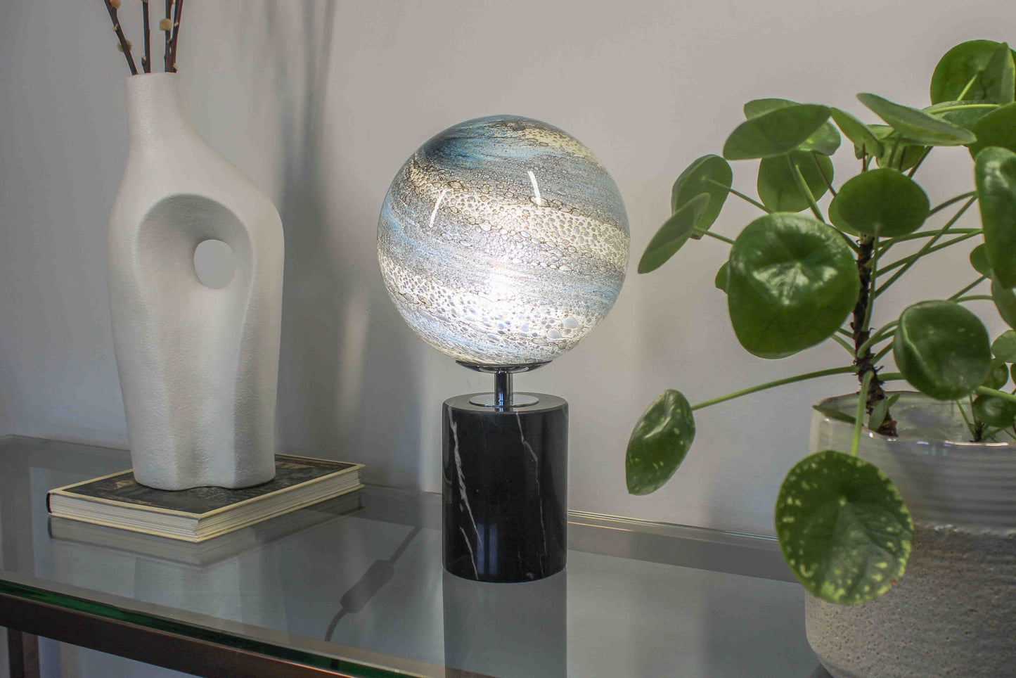 Hand Blown Glass Lamp with Marble Base - Mercury