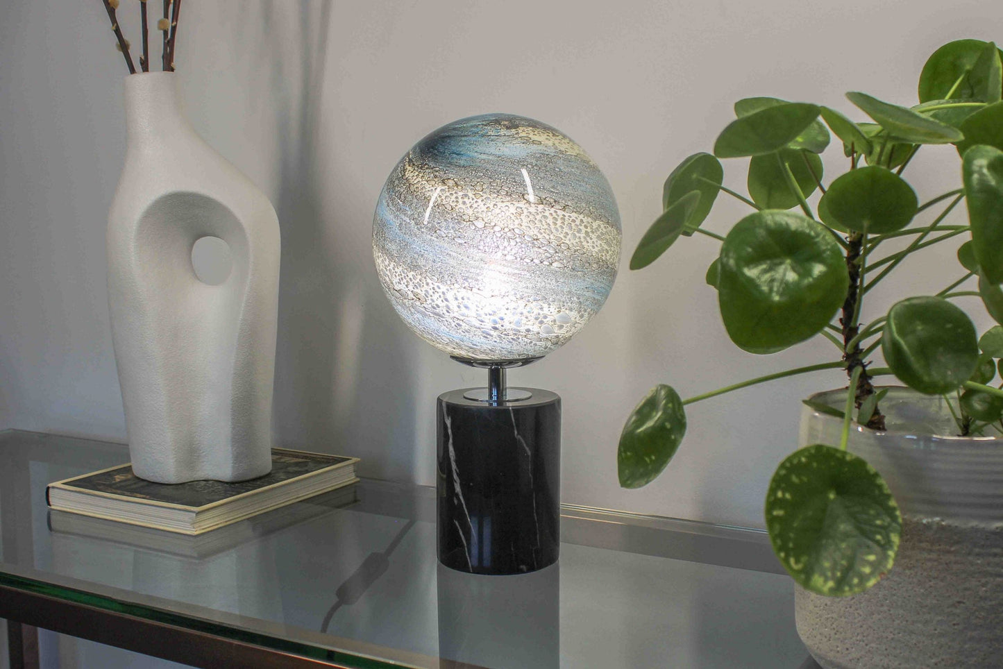 Hand Blown Glass Lamp with Marble Base - Sandstone