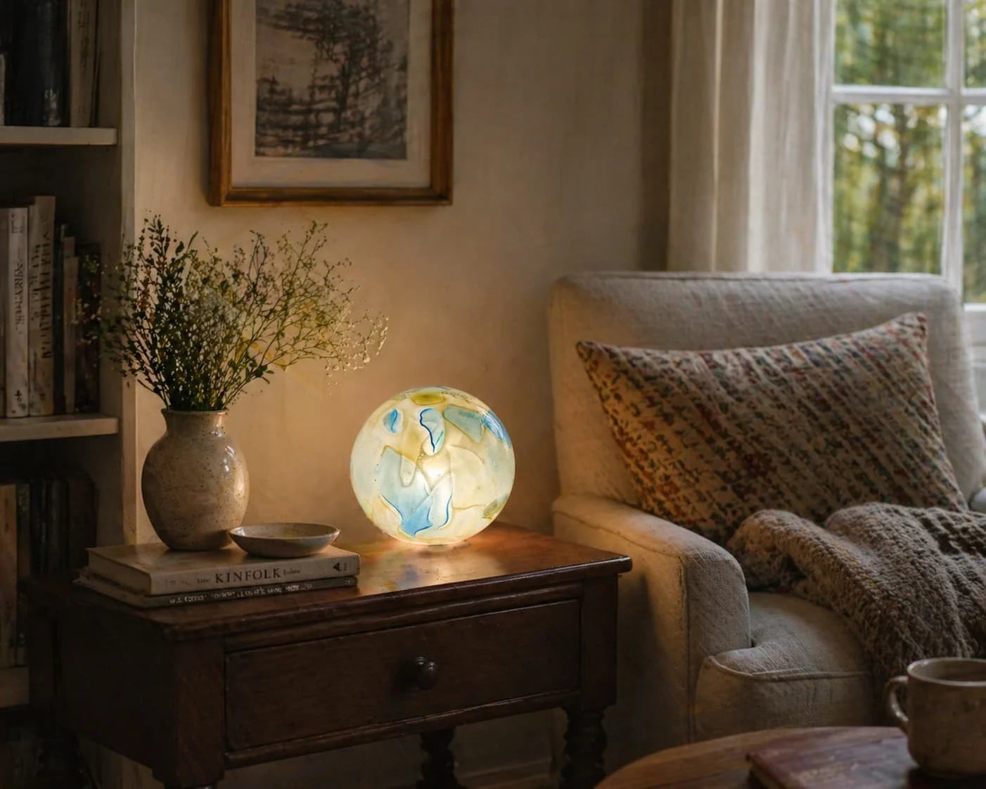 Handblown Glass Sphere Lamp 18cm | Colour Changing, Remote & App