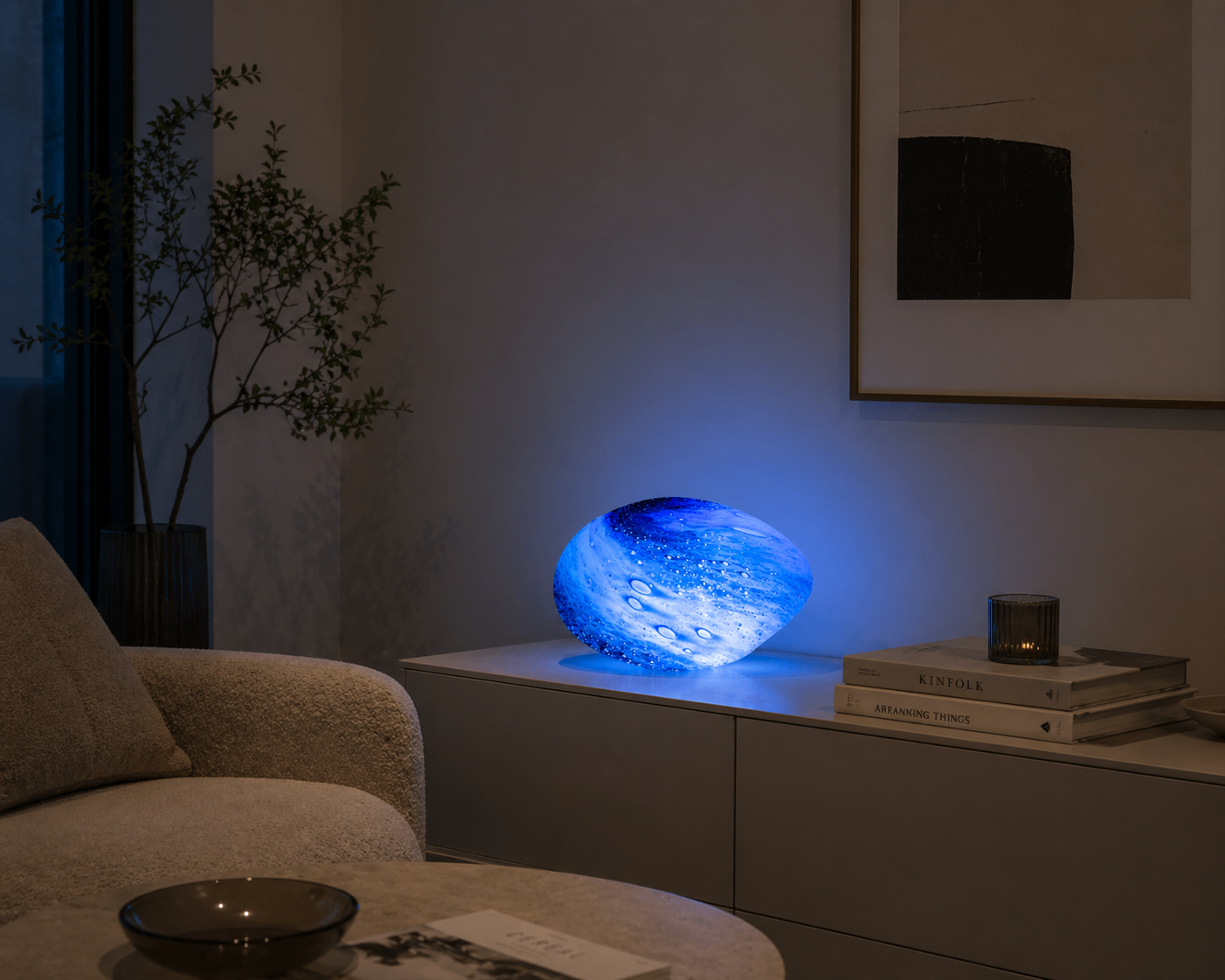 Colour Changing Glass Lamp with Remote — Pebble | Handblown