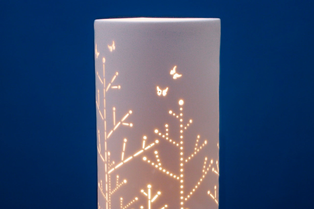 Handmade Butterflies Porcelain Column Lamp