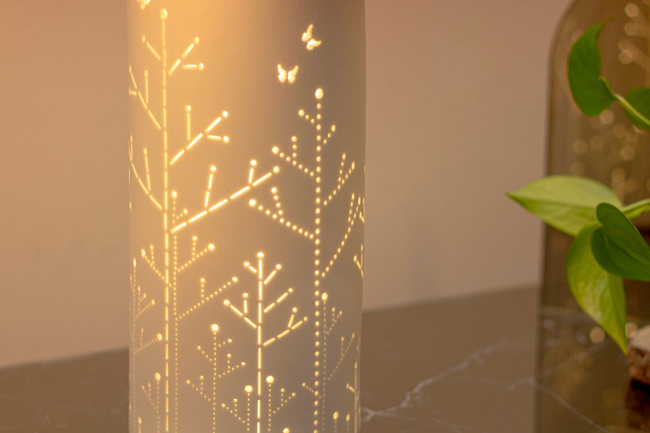 Handmade Butterflies Porcelain Column Lamp