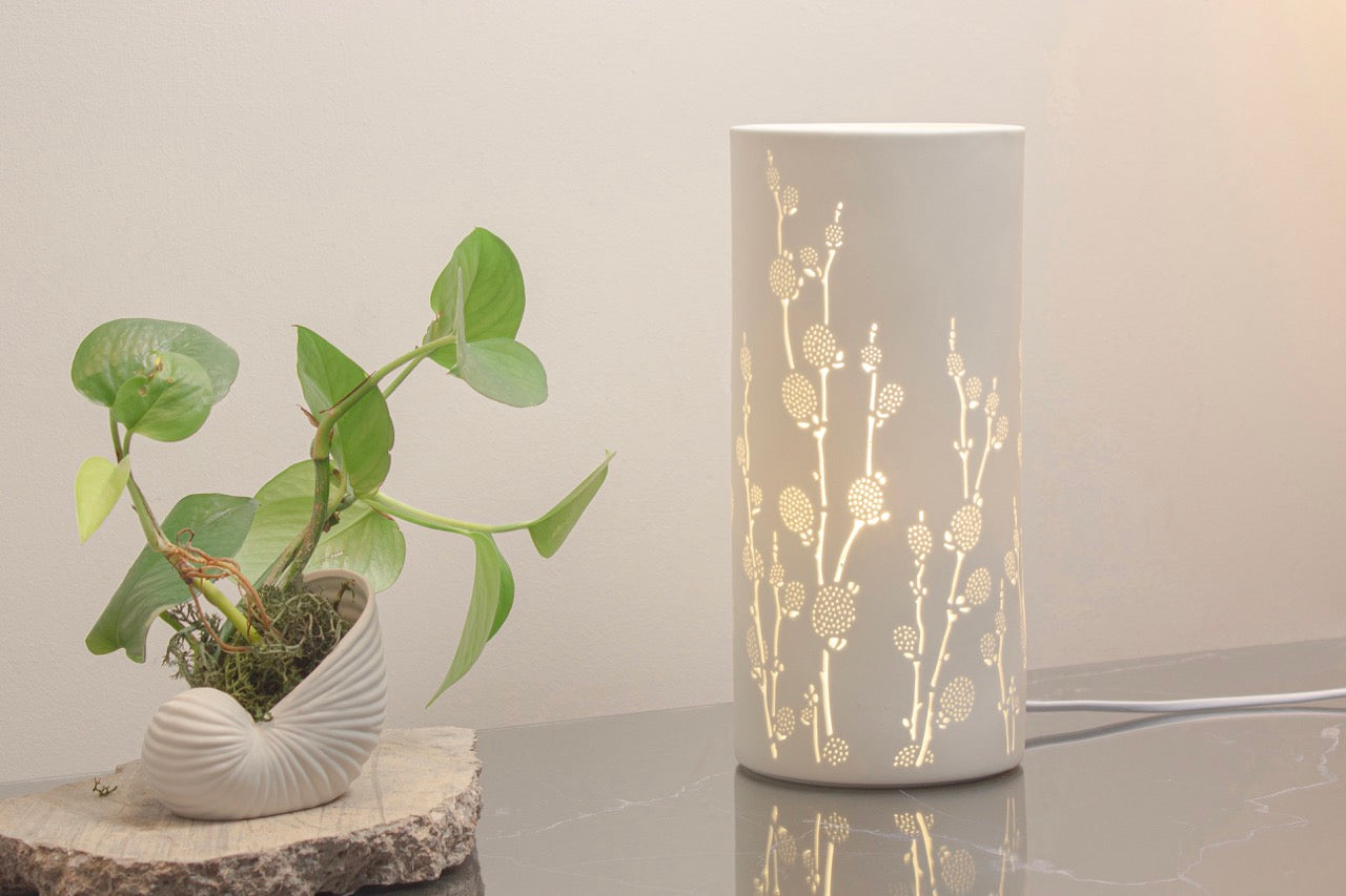 Handmade Blooming Branches Porcelain Column Lamp