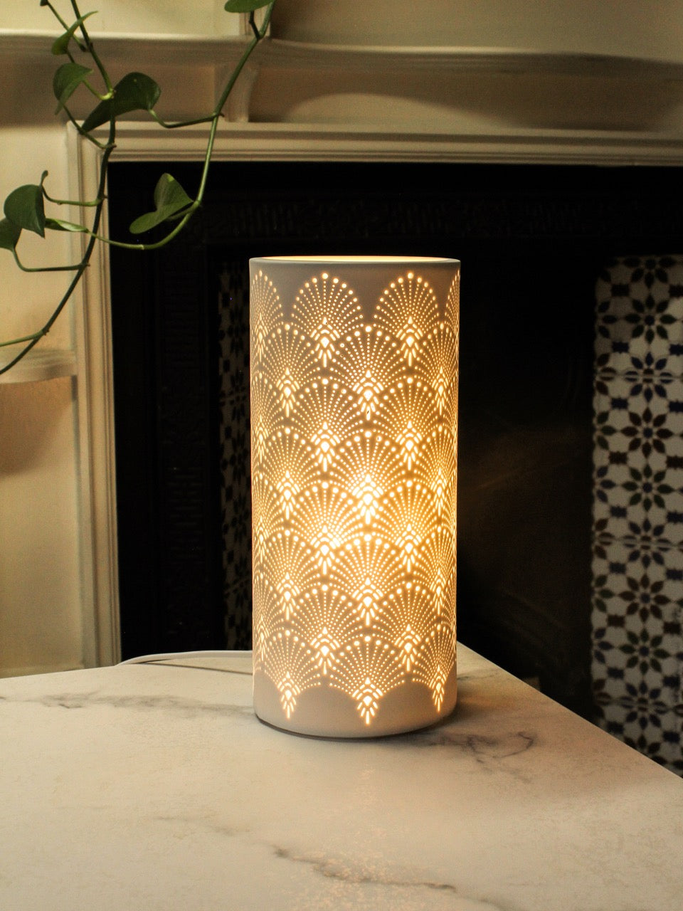 Handmade Peacock Flair Porcelain Column Lamp