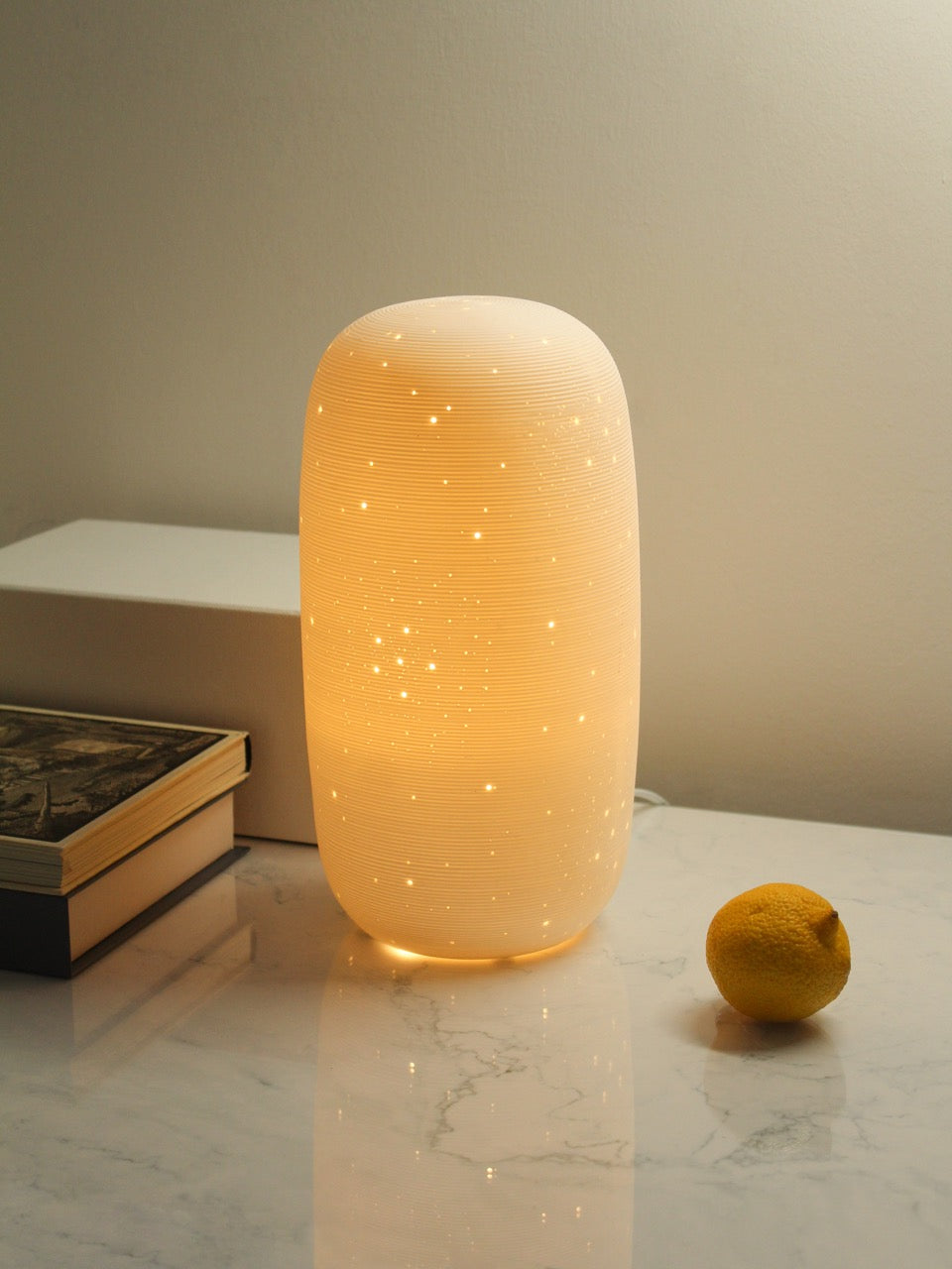 White Ceramic Table Lamp – Starry Dot Design, Tall Cylinder Glazed Base