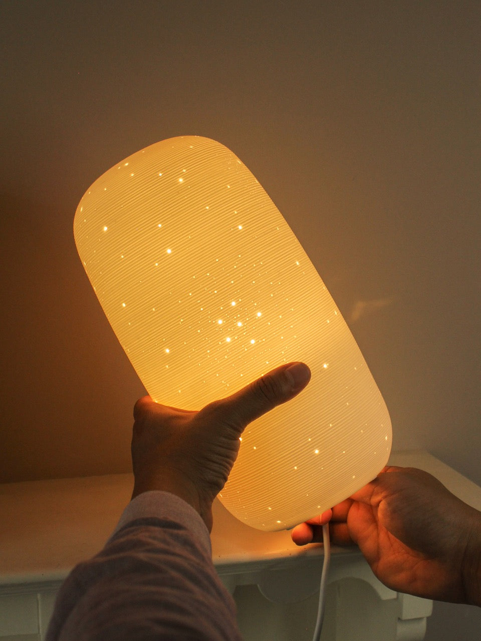 White Ceramic Table Lamp – Starry Dot Design, Tall Cylinder Glazed Base