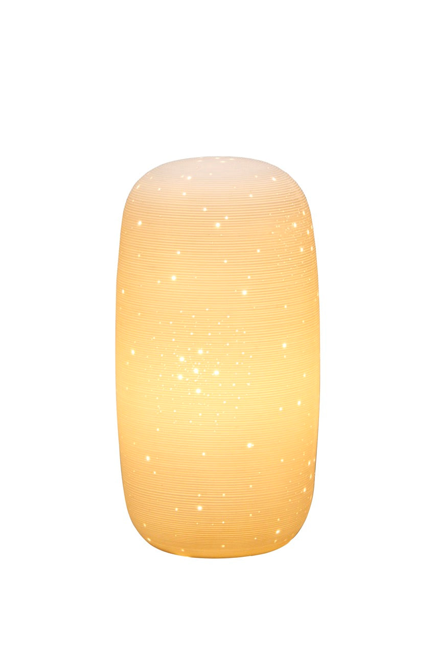 White Ceramic Table Lamp – Starry Dot Design, Tall Cylinder Glazed Base