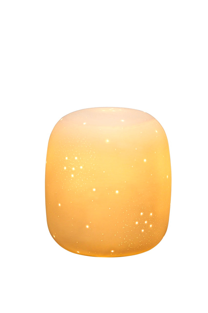 White Glazed Table Lamp with Starry Dot Pattern – Short Round Cylindrical Design