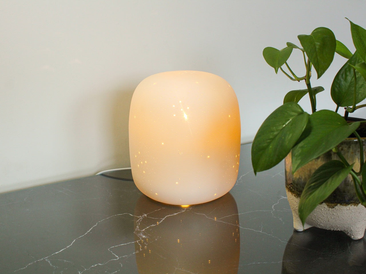 White Glazed Table Lamp with Starry Dot Pattern – Short Round Cylindrical Design