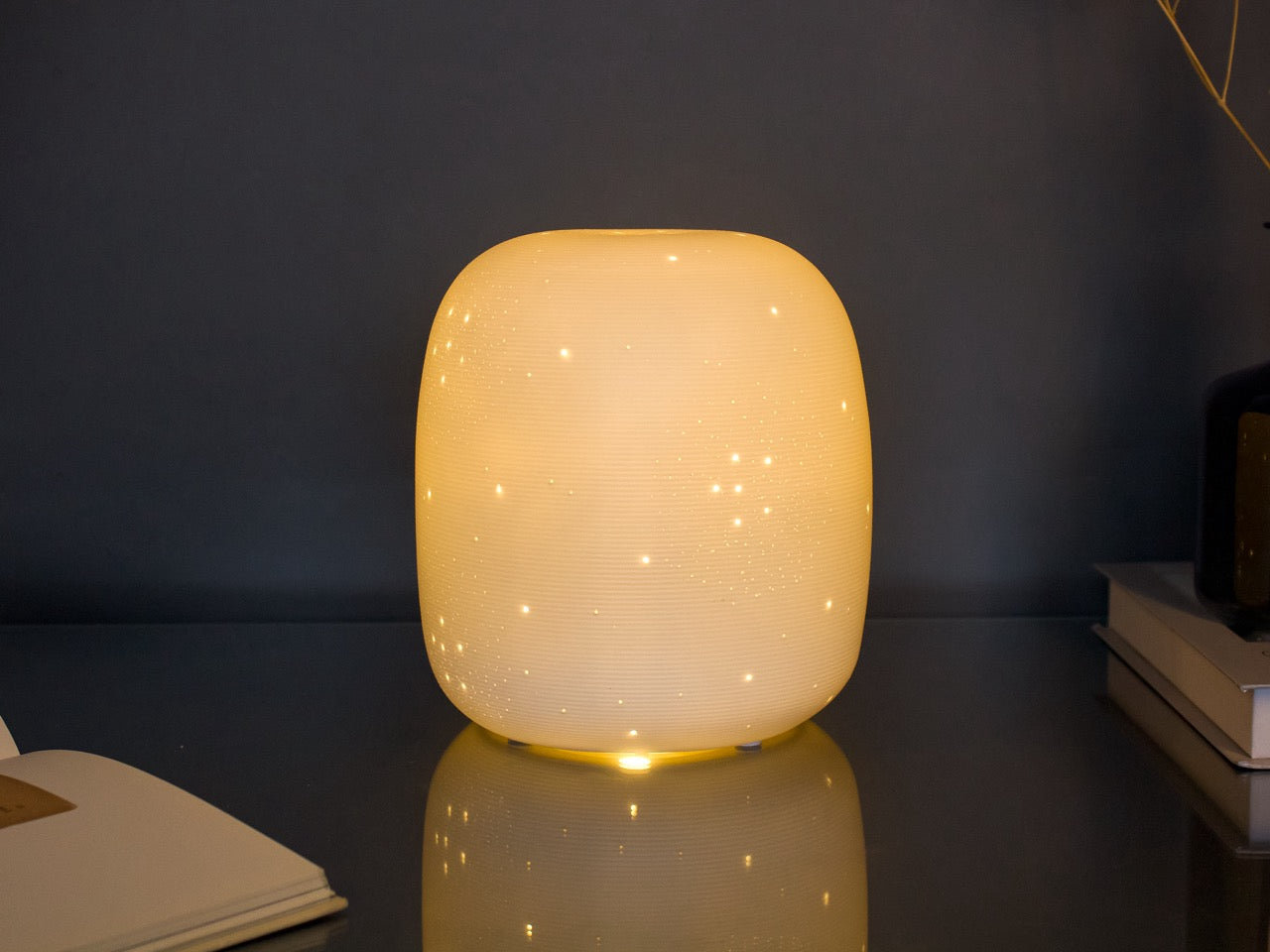 White Glazed Table Lamp with Starry Dot Pattern – Short Round Cylindrical Design