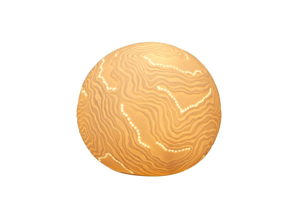 White Glazed Sphere Table Lamp with Pearl-Inspired Wavy Texture – Elegant Ambient Lighting