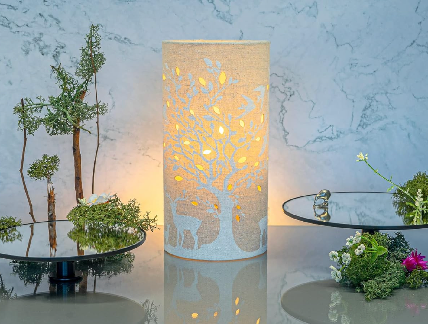 Deer and Birds - Fabric Table Lamp