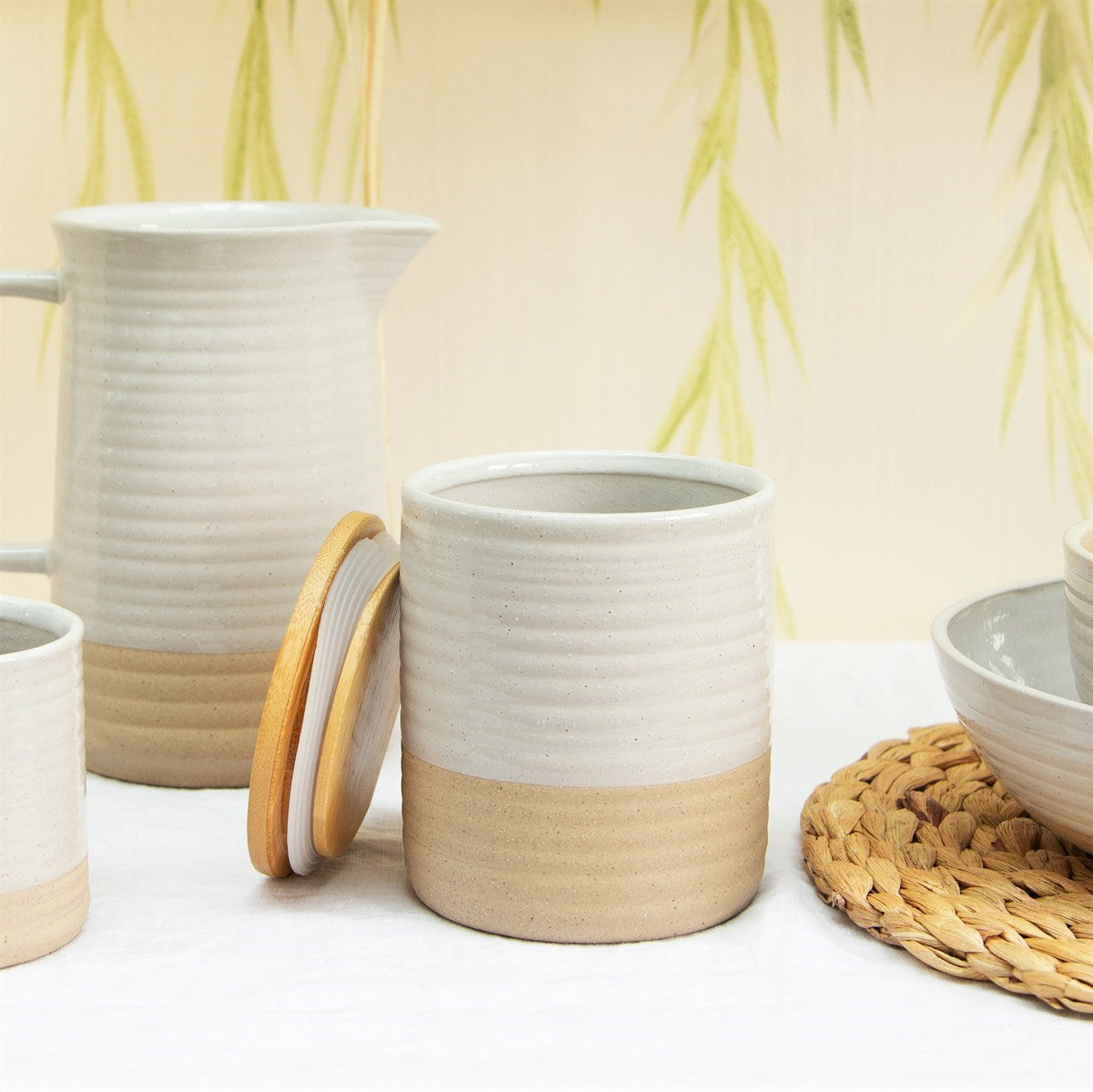 Rustic White Half Glazed Jar