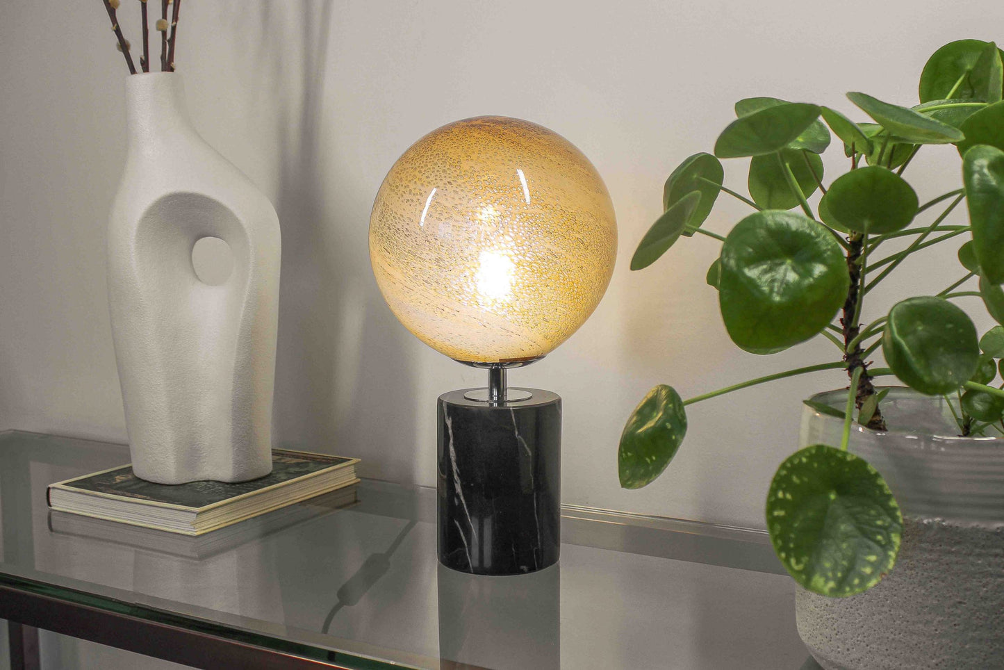 Handblown Glass Lamp with Marble Base