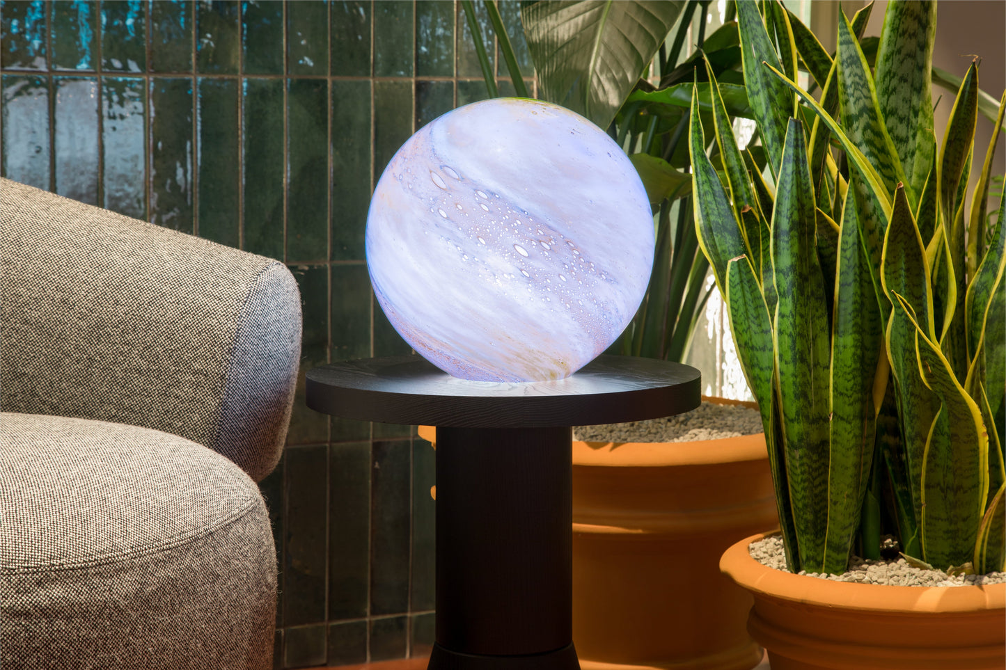 Handblown Glass Sphere Lamp 28cm | Colour Changing, Remote & App