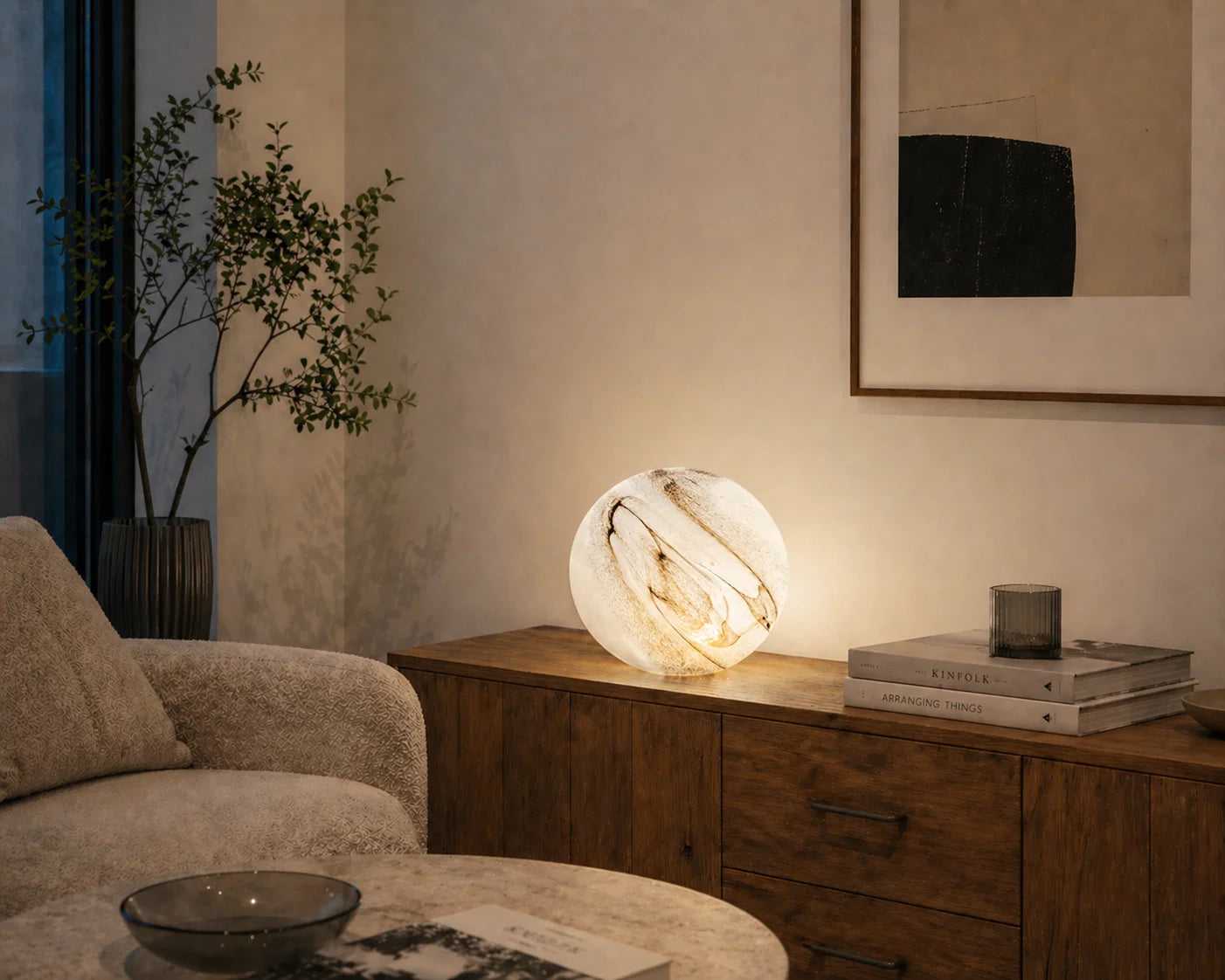 Handblown Glass Sphere Lamp 18cm | Colour Changing, Remote & App