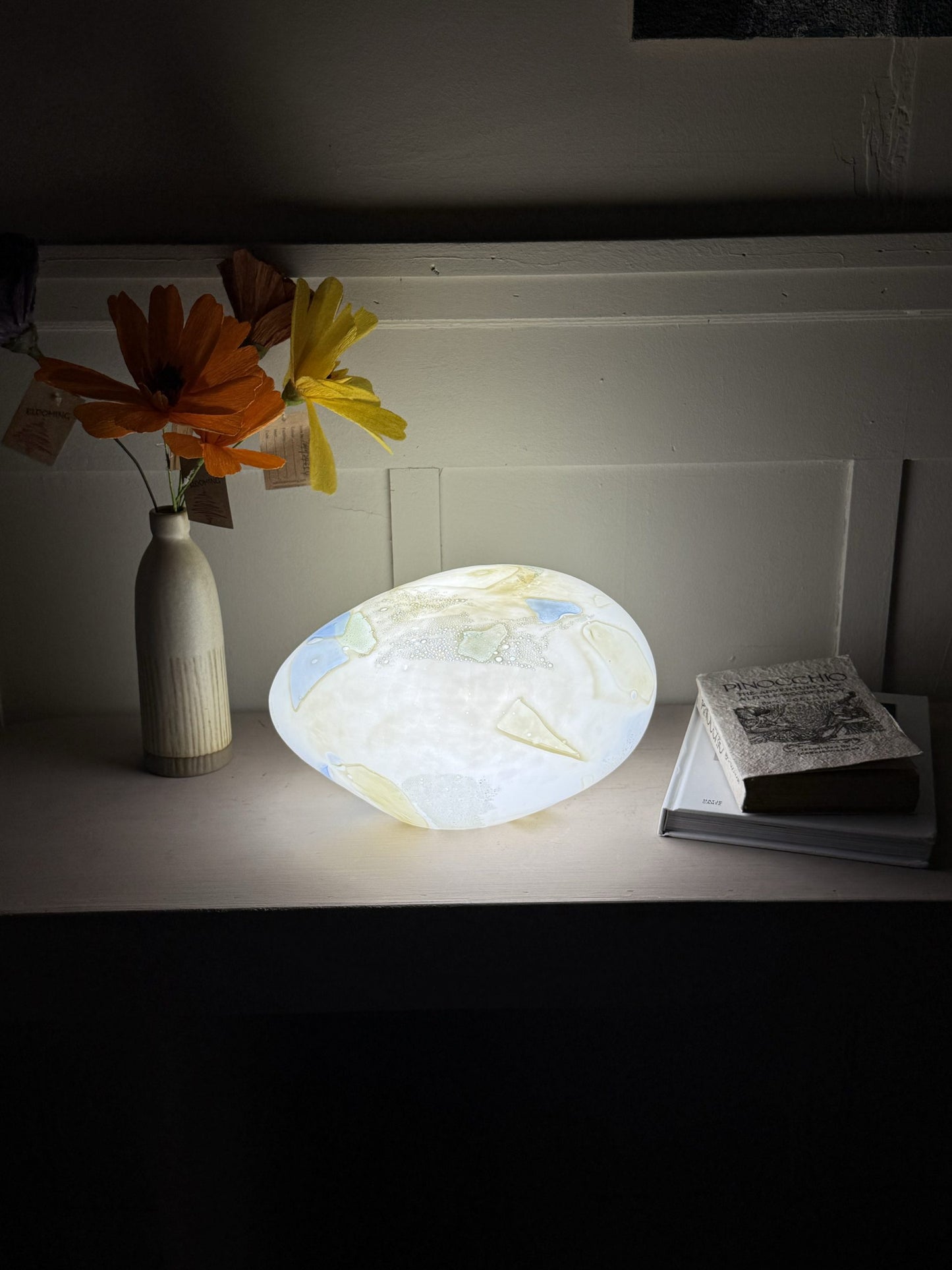 Handblown Colour Changing Glass Lamp - Pebble