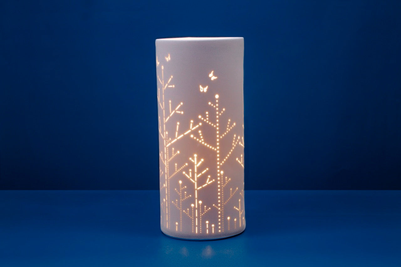 Handmade Butterflies Porcelain Column Lamp