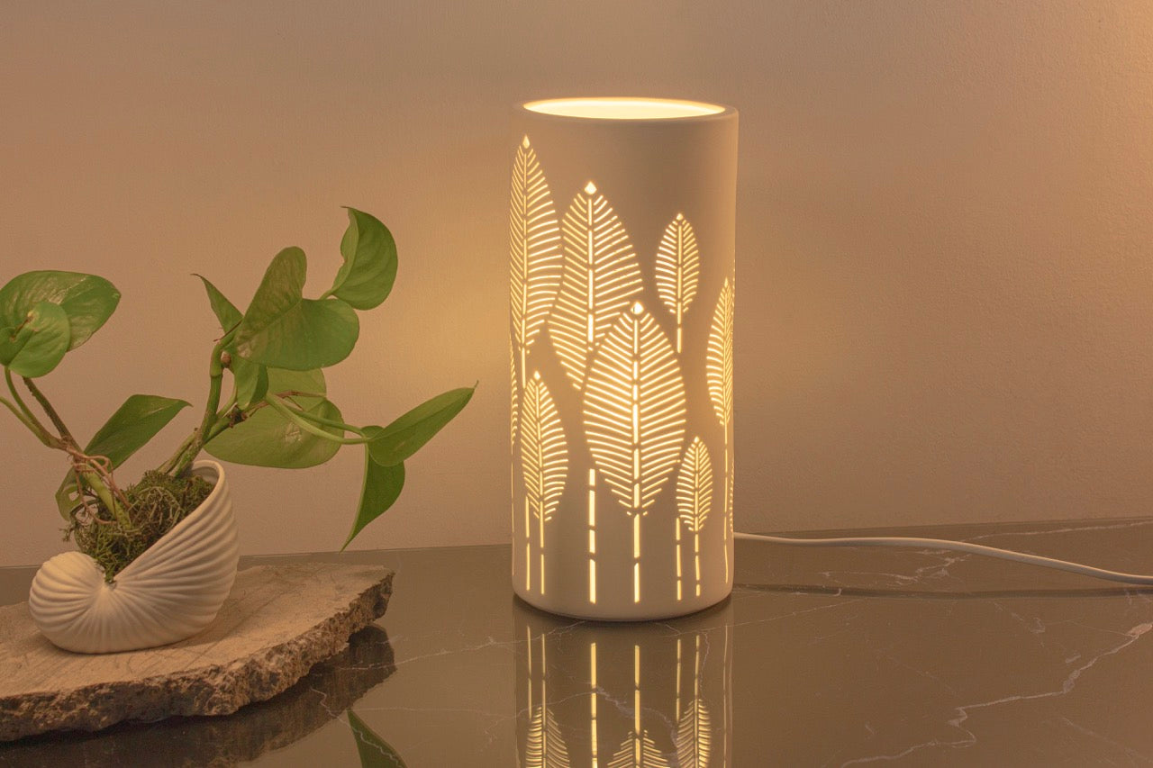 Handmade Botanical Leaves Porcelain Column Lamp