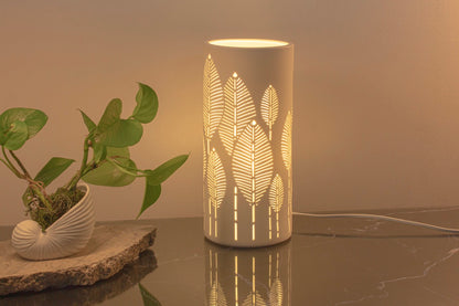 Handmade Botanical Leaves Porcelain Column Lamp