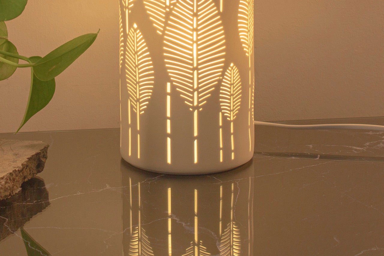Handmade Botanical Leaves Porcelain Column Lamp