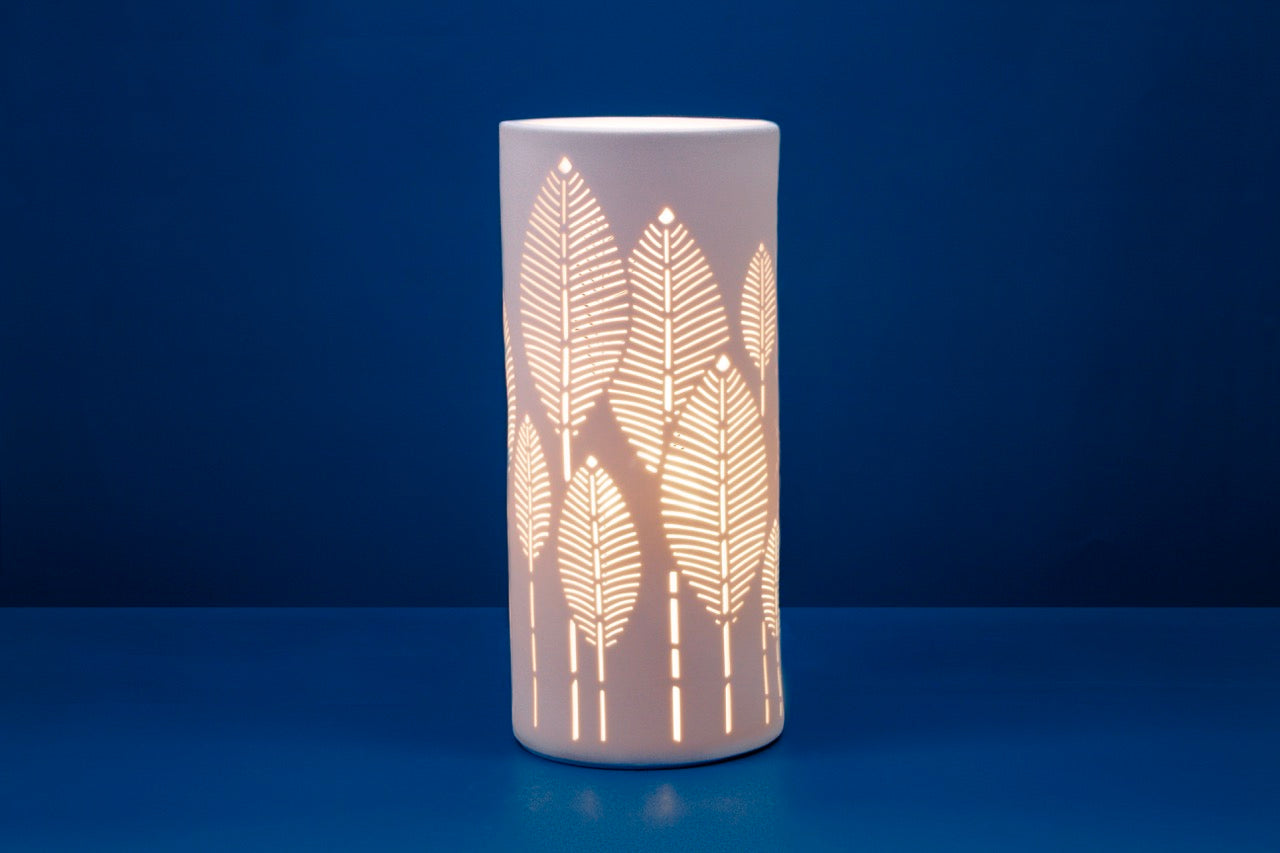 Handmade Botanical Leaves Porcelain Column Lamp